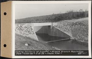 Contract No. 66, Regulating Dams, Middle Branch (New Salem), and East Branch of the Swift River, Hardwick and Petersham (formerly Dana), looking easterly at dam 4, middle branch regulating dam, Hardwick, Mass., Nov. 10, 1939