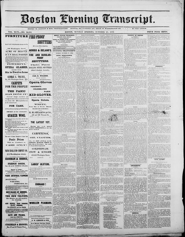 Boston Evening Transcript. October 27, 1873 - Digital Commonwealth