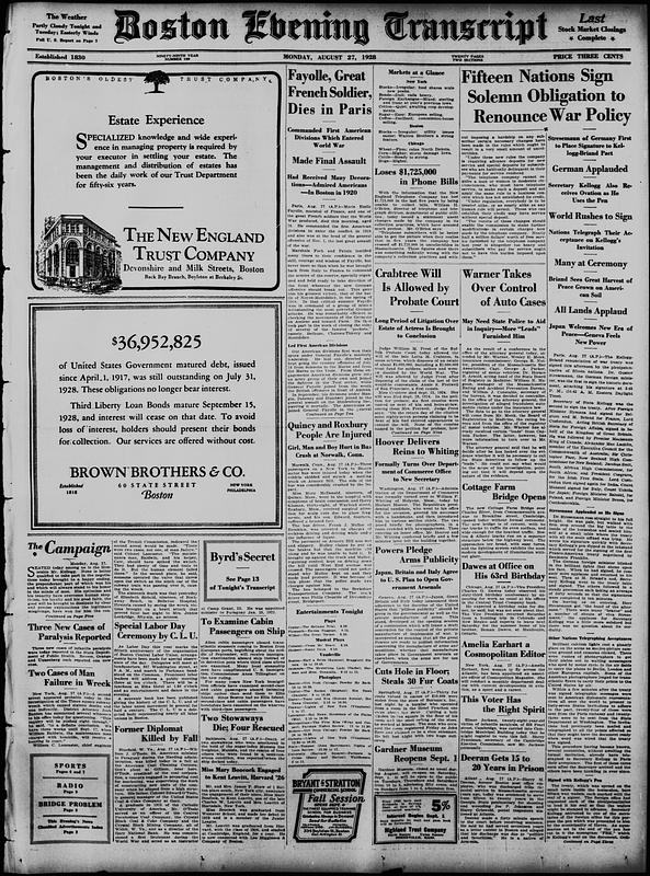 Boston Evening Transcript. August 27, 1928 - Digital Commonwealth