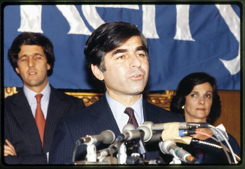 Boston: 1982 - Mike Dukakis at news conference after election as Gov.