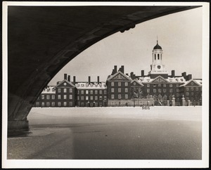 Harvard from under Weeks Memorial Bridge. Dunster House