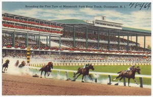 Rounding the first turn at Monmouth Park Race Track, Oceanport, N. J.