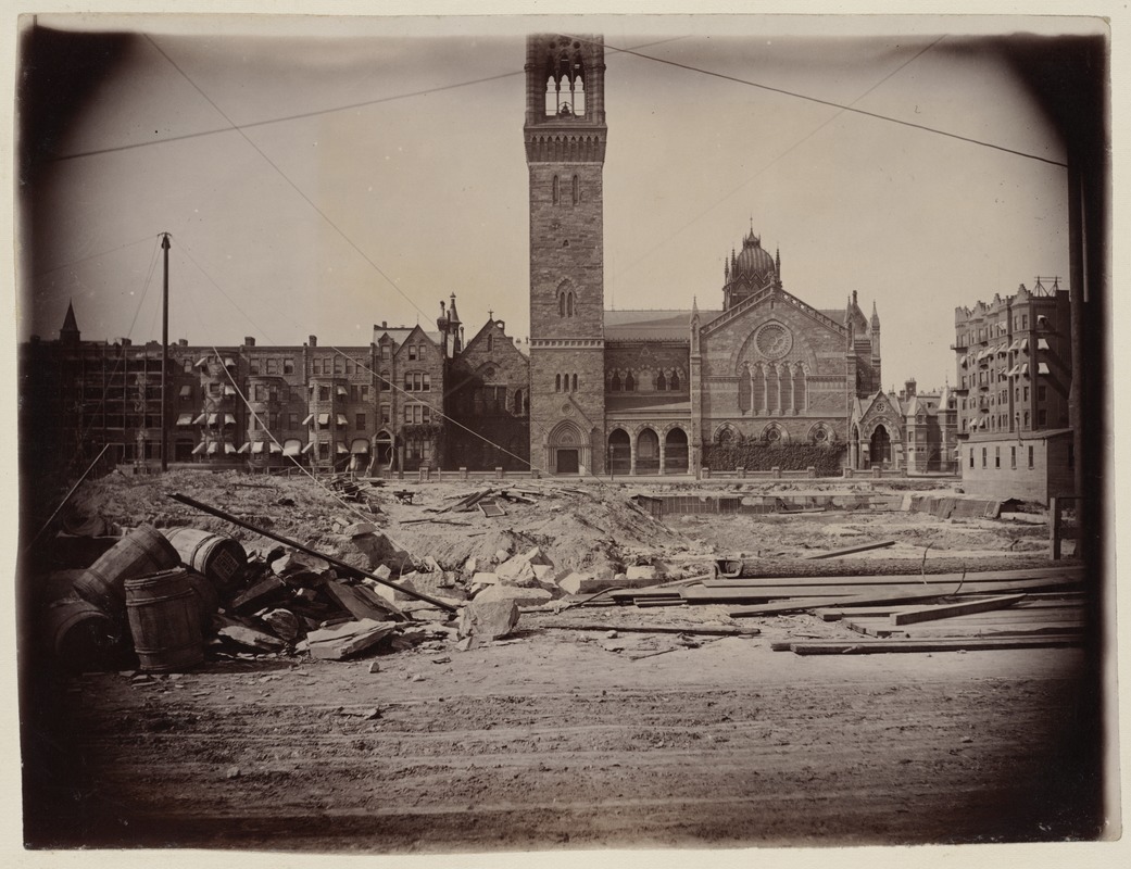 Excavation site looking toward Boylston Street, construction of the McKim Building