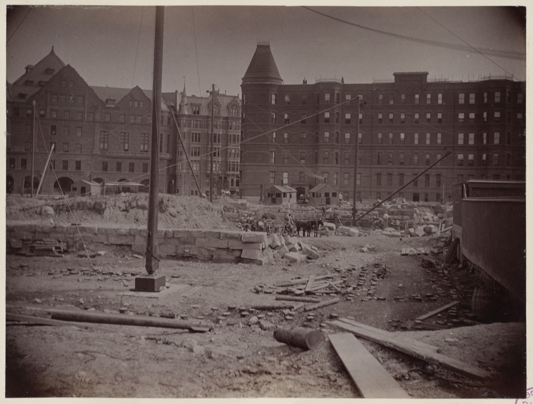 Excavation site from Boylston Street, construction of the McKim Building