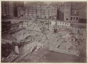 View of construction site from S.S. Pierce Building, construction of McKim Building