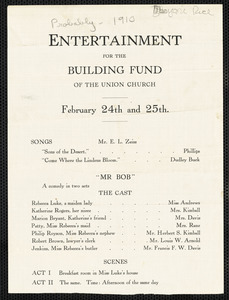 Announcement for entertainment for the building fund of the Union Church