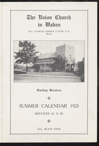 Summer calendar of Union Church in Waban 1925