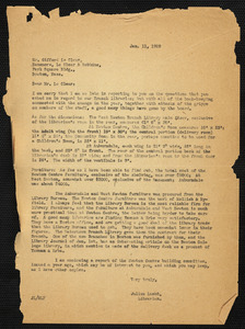 Letter dated January 11, 1929 to Mr. Gifford Le Clear from Julius Lucht concerning library furnishings for the Waban Branch