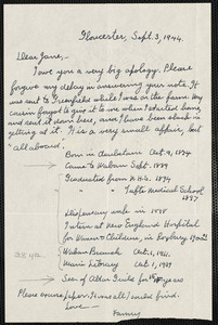Letter with C.V. from Fanny McGee to Mrs. A.M. MacIntire dated Sept. 3, 1944
