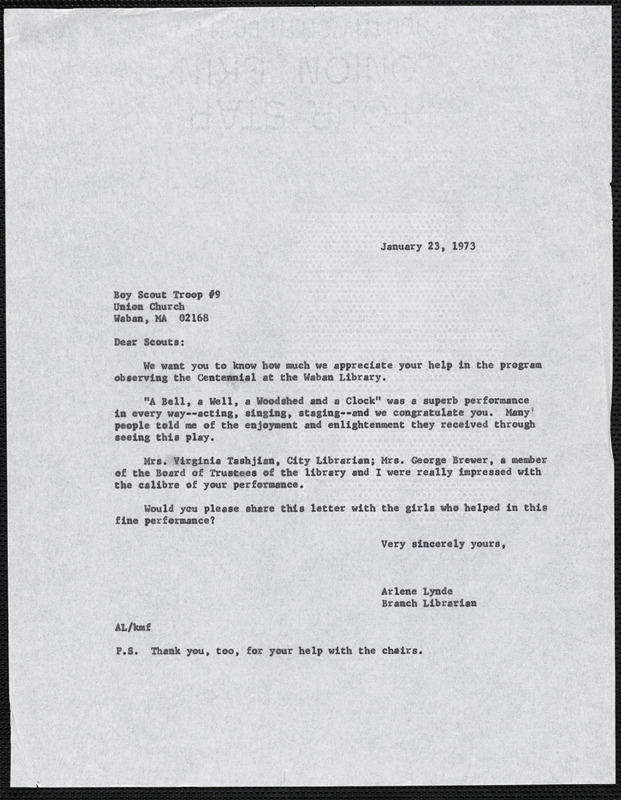 Thank you letter to Boy Scout Troop # 9 for their original skit ...
