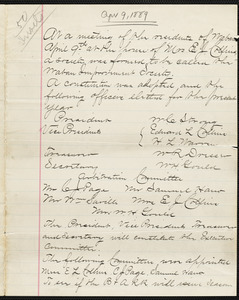 Meeting notes on the formation of the Waban Improvement Society
