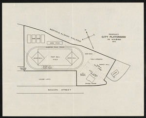Diagram for proposed city playground in Waban, 1911, with details of activity areas