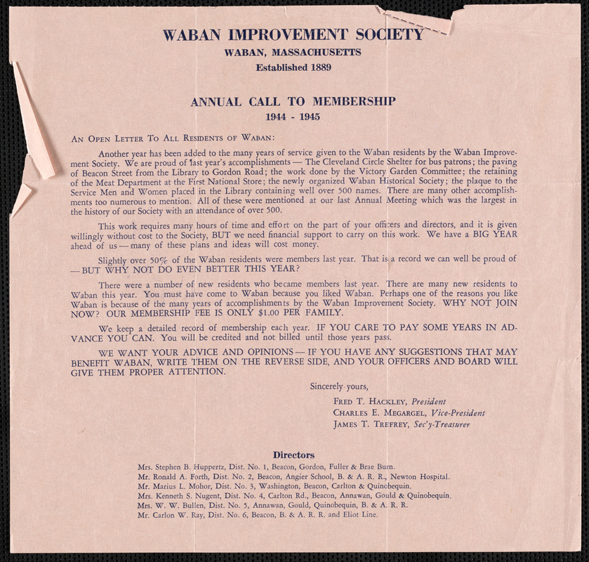 Annual call to membership, 1944-1945