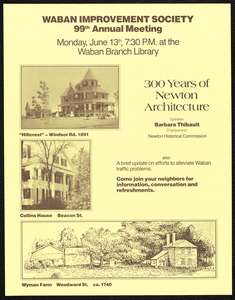 Announcement of Waban Improvement Society 99th annual meeting