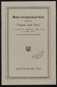 “Adam and Eva” presented by the Waban Neighborhood Club on April 7th and 8th, 1922