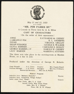 Waban Neighborhood Club production of “Mr. Pim passes by” on May 11 and 12, 1923