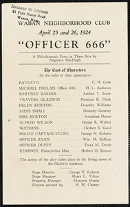 Waban Neighborhood Club production of “Officer 666” on April 25 and 26, 1924
