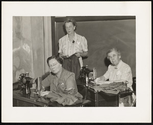 Three women sewing, Union Church Waban