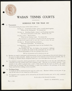 Waban Tennis Courts schedules 1907-1909
