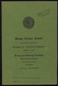 Program for Waban Tennis Courts dramatic entertainment, 1908