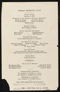 Waban Woman’s Club Guests’ Night January 17, 1921