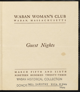 Waban Woman’s Club, Guest Nights, 1923
