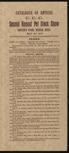Catalogue of entries C.C.C., Second Annual Pet stock Show, Angier’s Farm, Waban, Mass. May 30, 1913