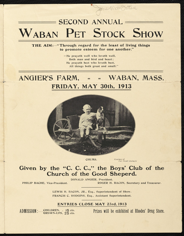 Second Annual Waban Pet Stock Show, Angier’s Farm