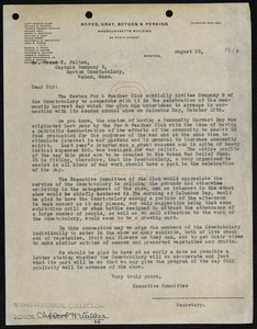 Letter of invitation to Newton Constabulary, Company B to Community Harvest Day, 1918