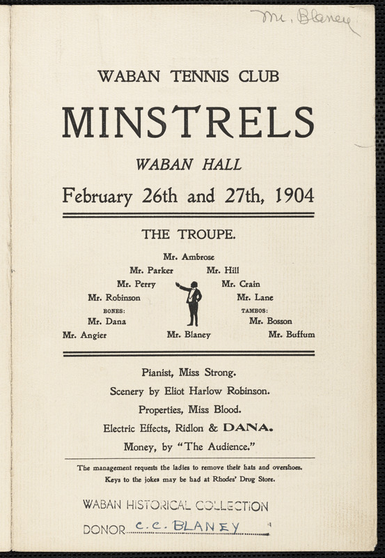 Theater program for Waban Minstrels, 1904