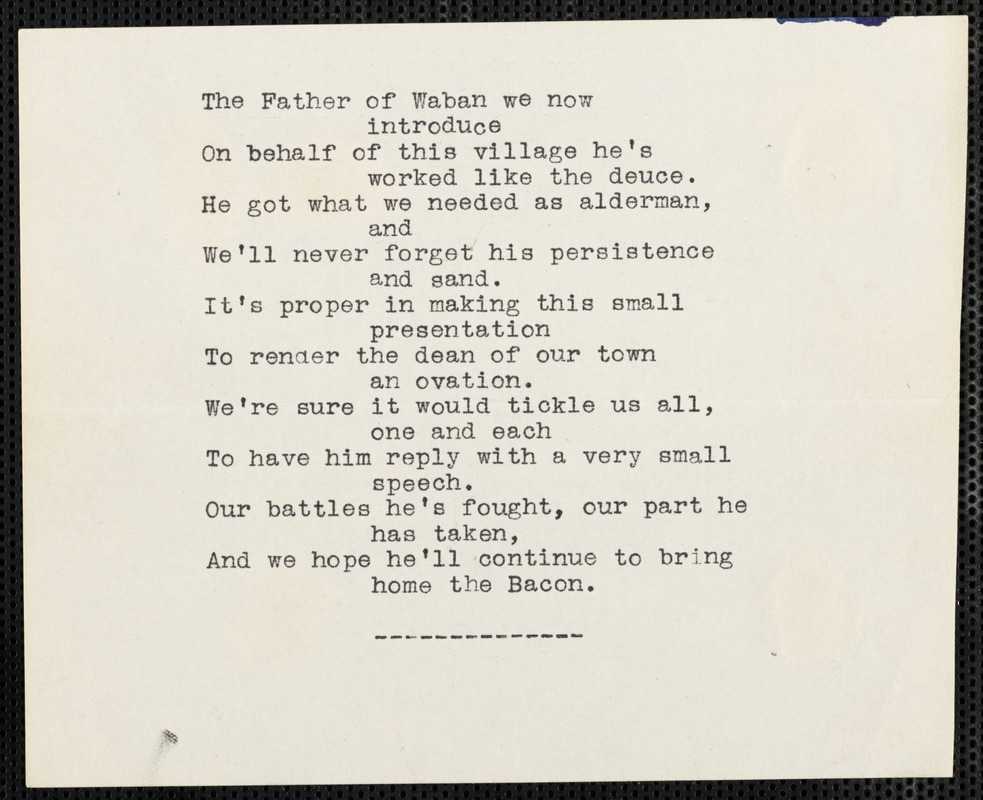 Poem about the Father of Waban [Lewis H. Bacon] - Digital Commonwealth