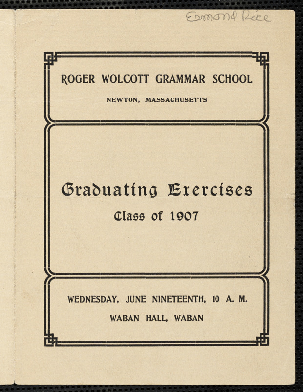 Graduation program for the class of 1907 at the Roger Wolcott School
