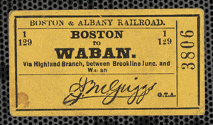 Boston & Albany Railroad ticket, note and envelope