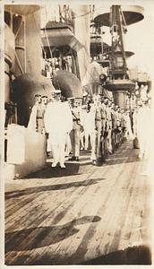 Men at attention on the deck of the U.S.S. Pennsylvania