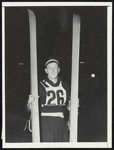 Birger Ruud, Wins Ski Meet-- Photo Shows: Birger Ruud, who leaped 131 and 136 feet in competition. In subsequent exhibition. he gave it all that the rain-swept hill would stand.- 139 feet, he won the competition with a point score of 236.4 Los#73479.