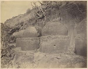 Group of dagobas (stupas) from the west, Bhaja Caves, Pune District