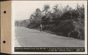 Contract No. 60, Access Roads to Shaft 12, Quabbin Aqueduct, Hardwick and Greenwich, looking ahead from Sta. 82+85, Greenwich and Hardwick, Mass., Sep. 28, 1938