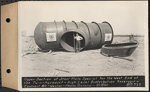 Contract No. 80, High Level Distribution Reservoir, Weston, upper section of steel plate special for the west end of the twin aqueduct, high level distribution reservoir, Weston, Mass., May 13, 1940