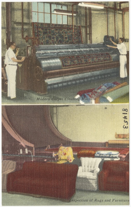 The Crawford Laudry Co., modern carpet cleaning machine, inspection of rugs and furniture
