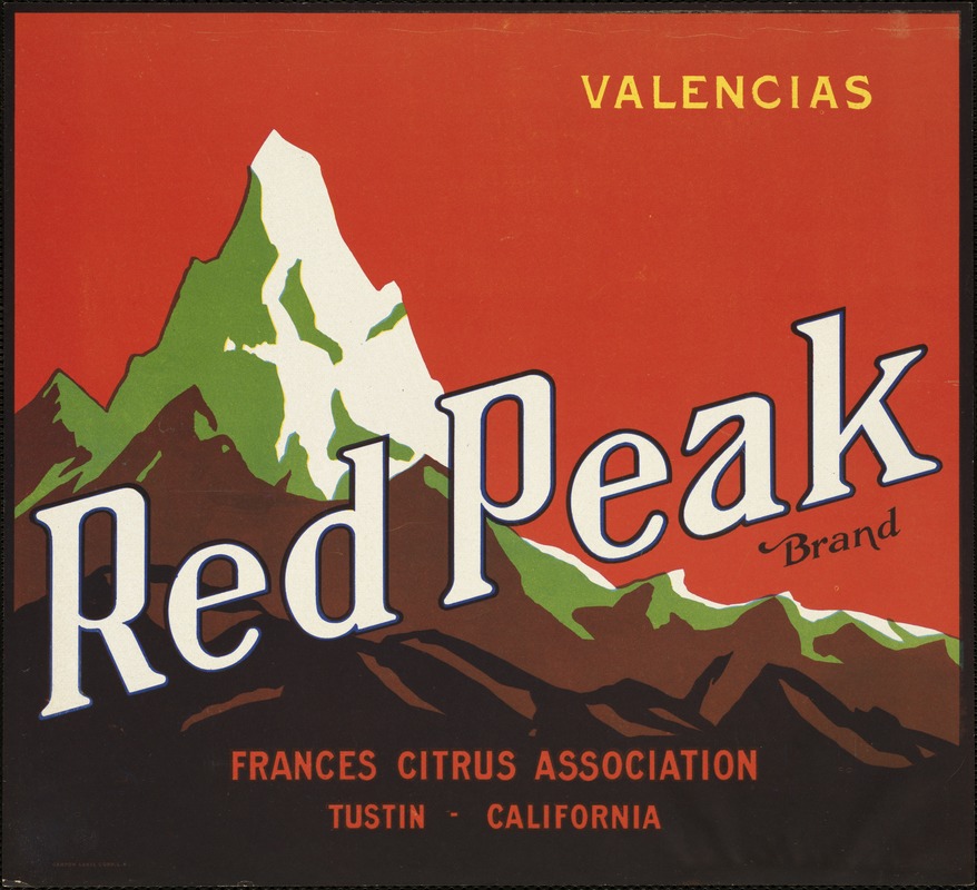 Red Peak Brand. Valencias, Frances Citrus Association, Tustin California