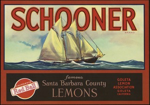 Schooner Brand. Famous Santa Barbara County lemons, Goleta Lemon Association, Goleta, California
