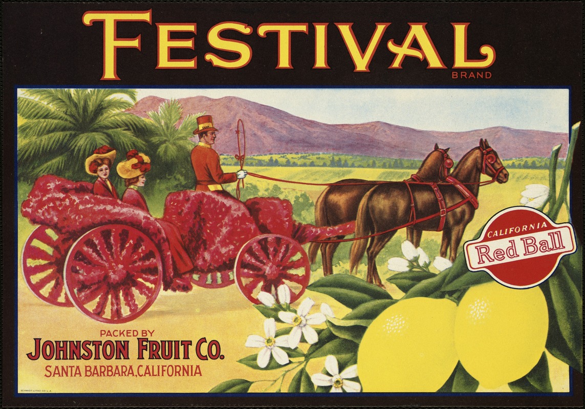 Festival Brand. Packed by Johnston Fruit Co., Santa Barbara, California