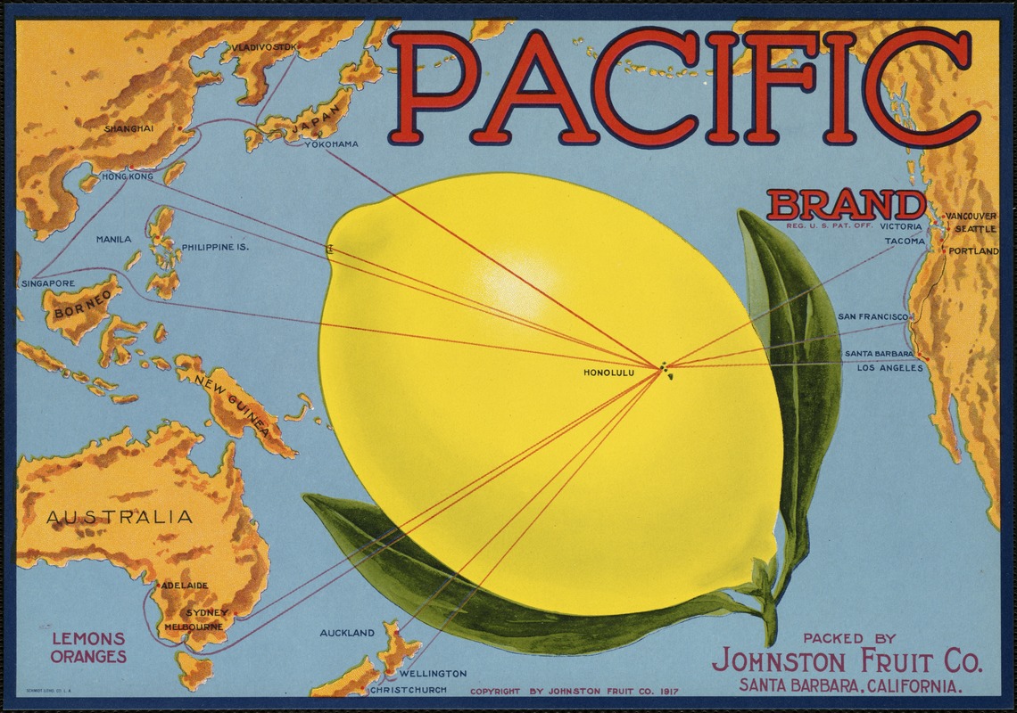 Pacific Brand. Packed by Johnston Fruit Co., Santa Barbara, California