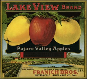 Lake View Brand. Pajaro Valley apples, packed & shipped by Franich Bros., Watsonville, Santa Cruz Co., Cal.