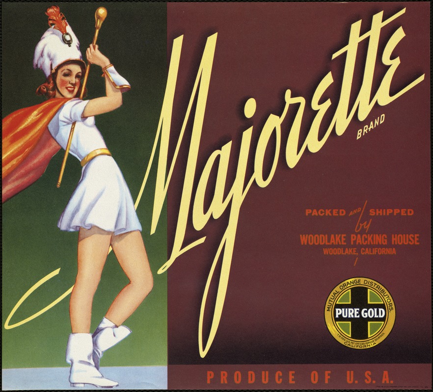 Majorette Brand. Packed and shipped by Woodlake Packing House, Woodlake, California
