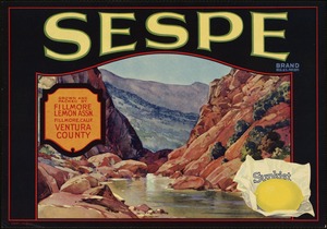 Sespe Brand. Grown and packed by Fillmore Lemon Assn., Fillmore, Calif., Ventura County