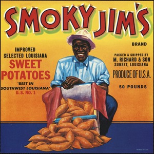 Smoky Jim's Brand. Improved selected Louisiana sweet potatoes, packed & shipped by M. Richard & Son, Sunset, Louisiana