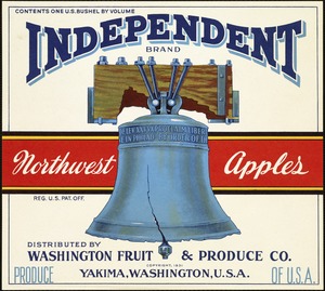 Independent Brand. Northwest apples, distributed by Washington Fruit & Produce Co., Yakima, Washington, U.S.A.