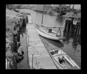 Boats moored in Broad Canal, Cambridge, Massachusetts