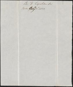 B. F. Copeland to Samuel Warner, 12 August 1852